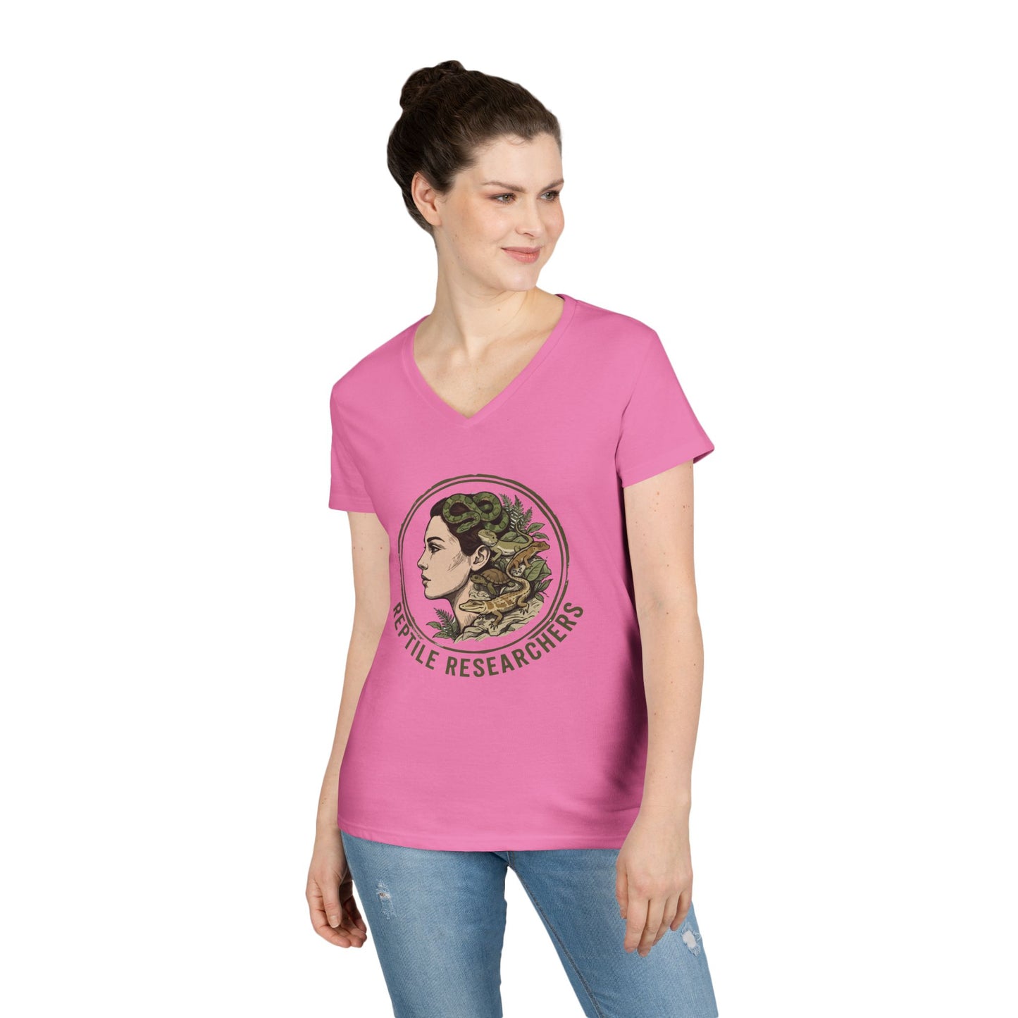 Reptile Researchers Ladies' V-Neck T-Shirt — 'Reptile Researchers' Logo Tee for Her