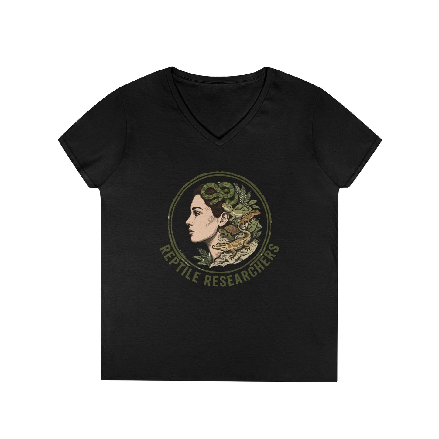 Reptile Researchers Ladies' V-Neck T-Shirt — 'Reptile Researchers' Logo Tee for Her