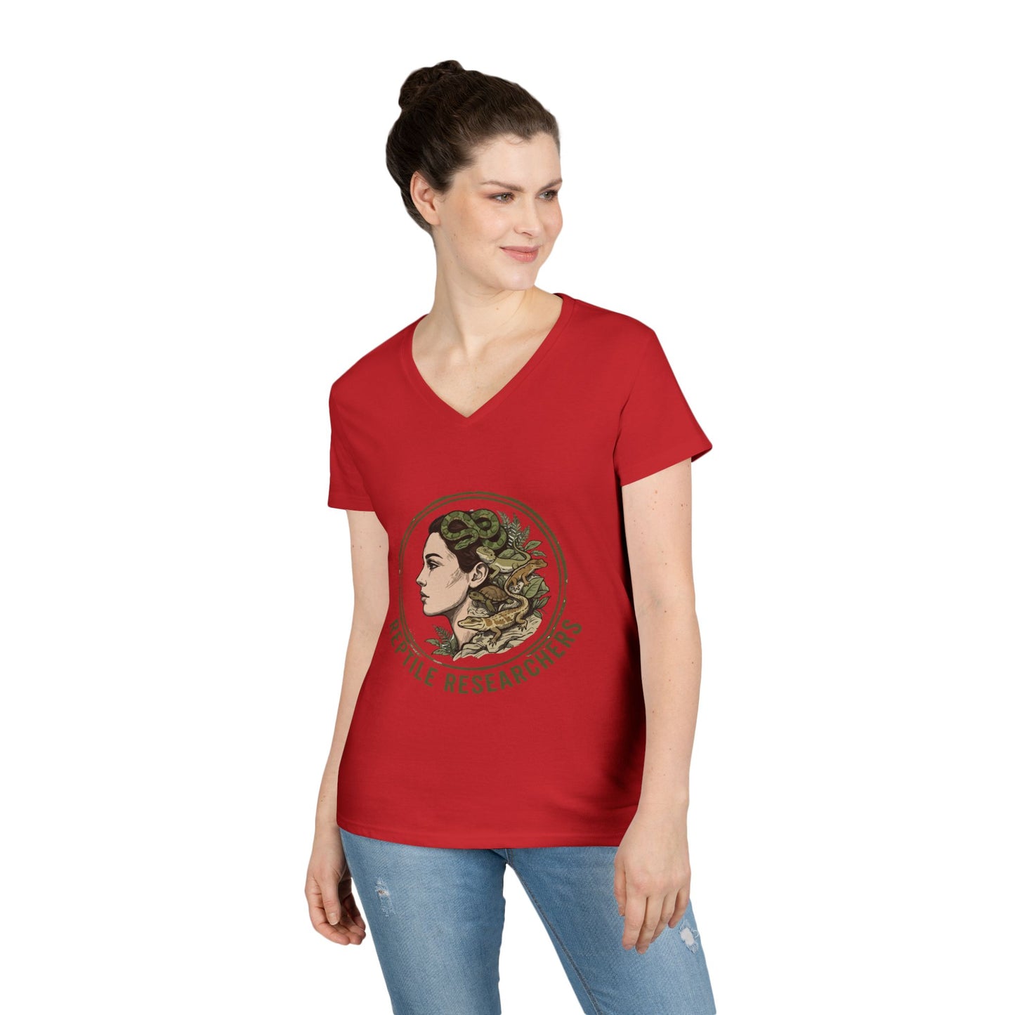 Reptile Researchers Ladies' V-Neck T-Shirt — 'Reptile Researchers' Logo Tee for Her