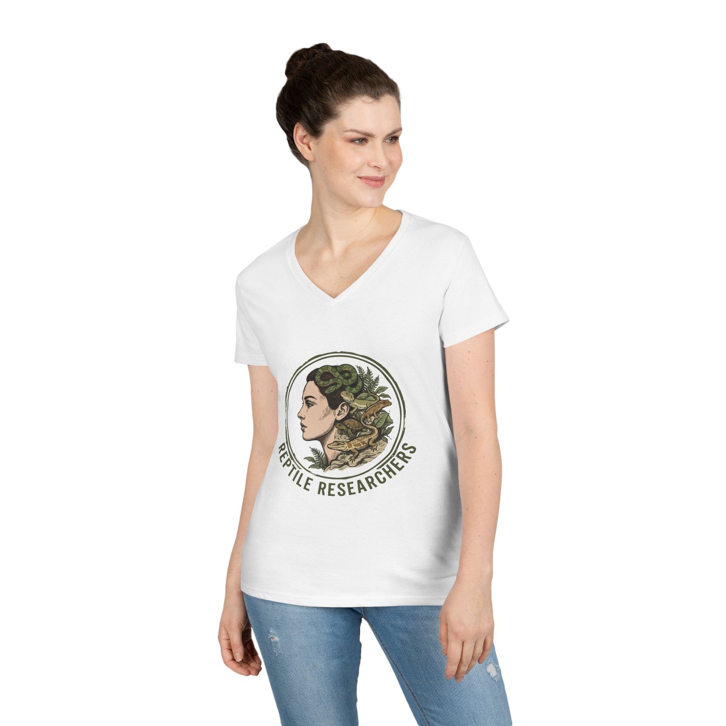 Reptile Researchers Ladies' V-Neck T-Shirt — 'Reptile Researchers' Logo Tee for Her