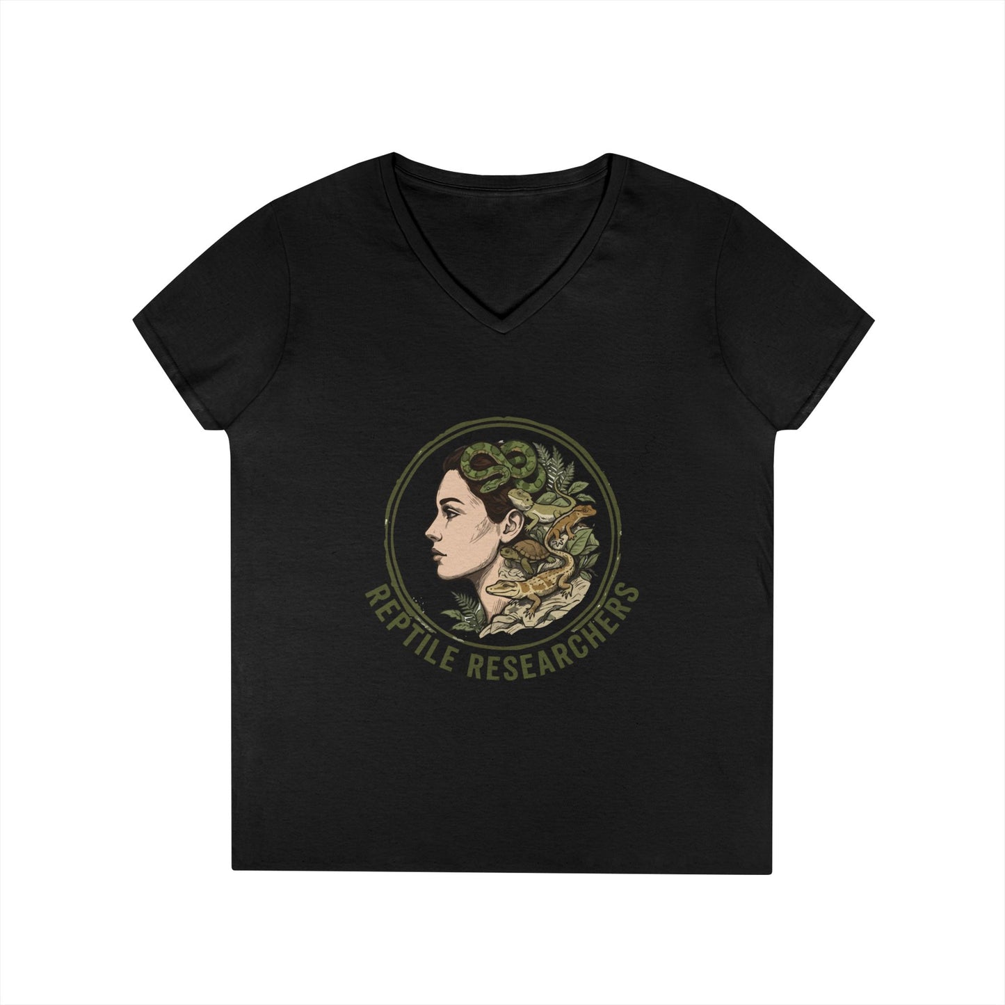Reptile Researchers Ladies' V-Neck T-Shirt — 'Reptile Researchers' Logo Tee for Her