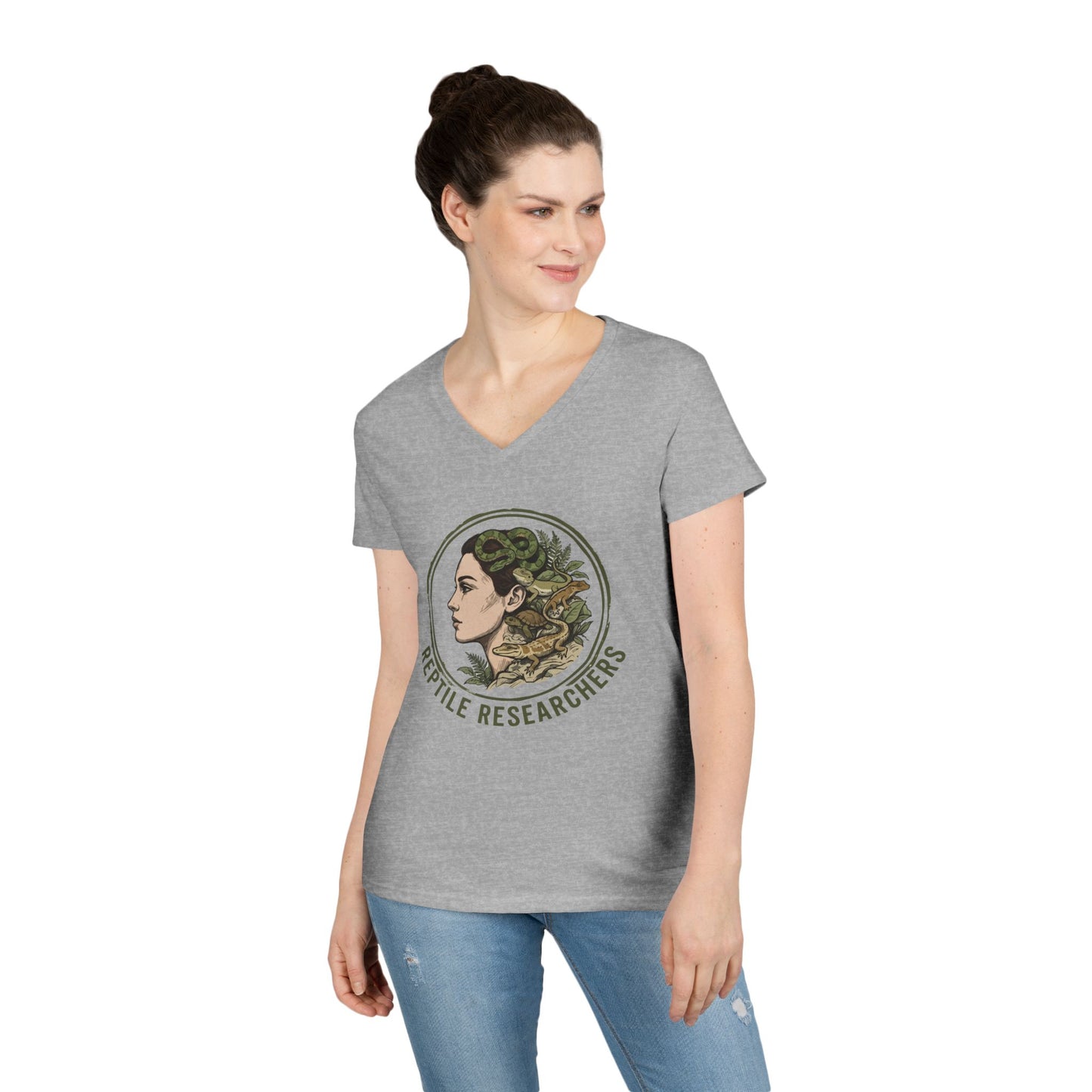 Reptile Researchers Ladies' V-Neck T-Shirt — 'Reptile Researchers' Logo Tee for Her