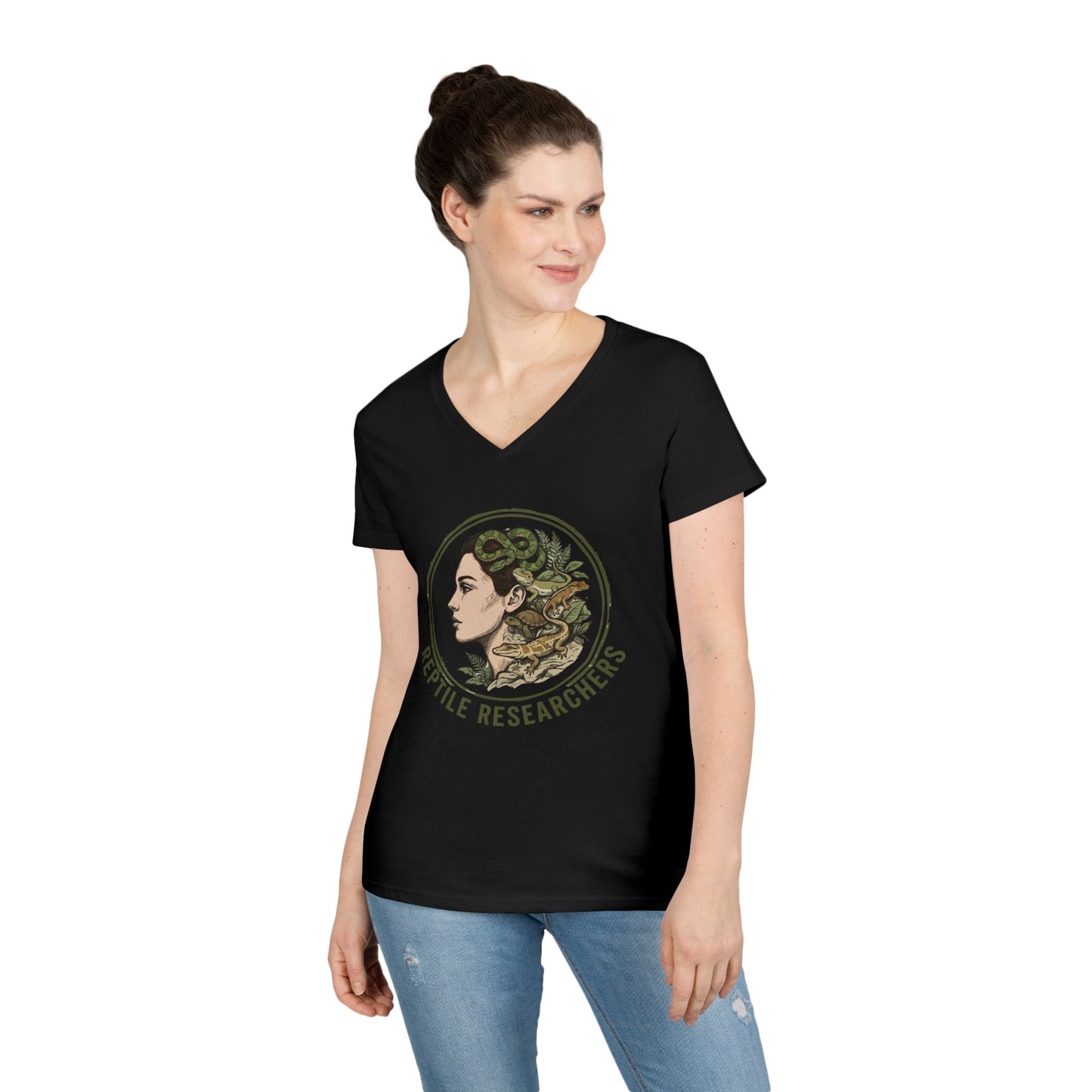 Reptile Researchers Ladies' V-Neck T-Shirt — 'Reptile Researchers' Logo Tee for Her