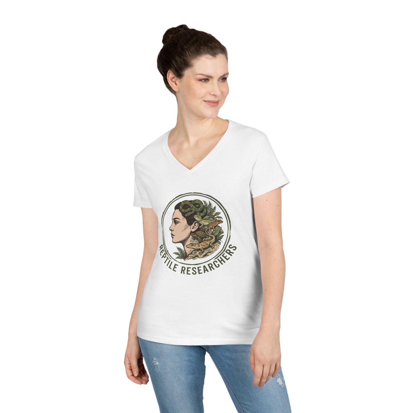 Reptile Researchers Ladies' V-Neck T-Shirt — 'Reptile Researchers' Logo Tee for Her