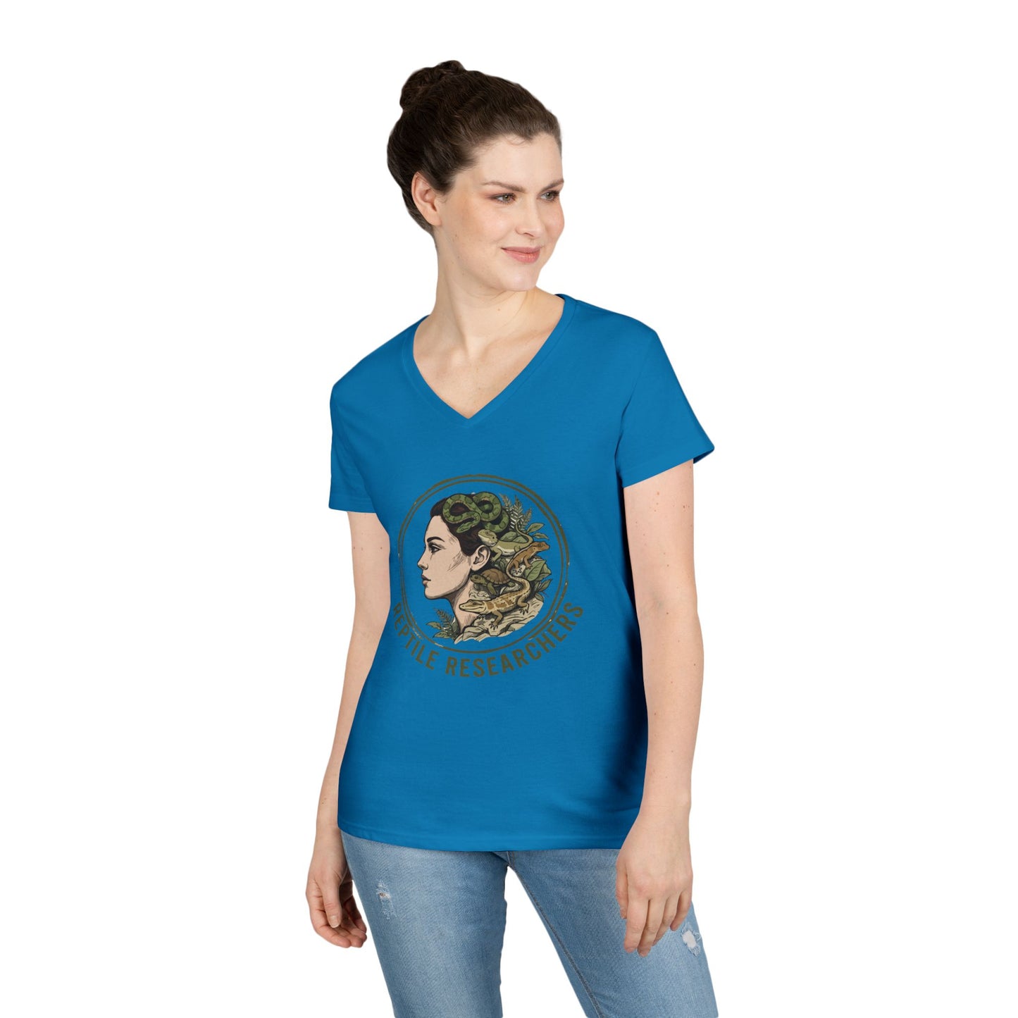 Reptile Researchers Ladies' V-Neck T-Shirt — 'Reptile Researchers' Logo Tee for Her